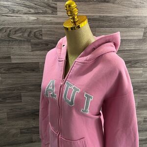 BABA Embroidered Logo Full Zip Up Pink Hooded Sweatshirt Hoodie Women's Size L